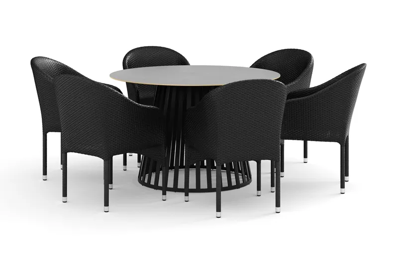 Sensi udendørs spisegruppe 120 cm med 6 Thor lænestole, Sort