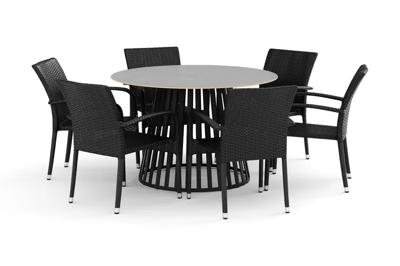 Sensi udendørs spisegruppe 120 cm med 6 Thor Light udendørs lænestole, Sort