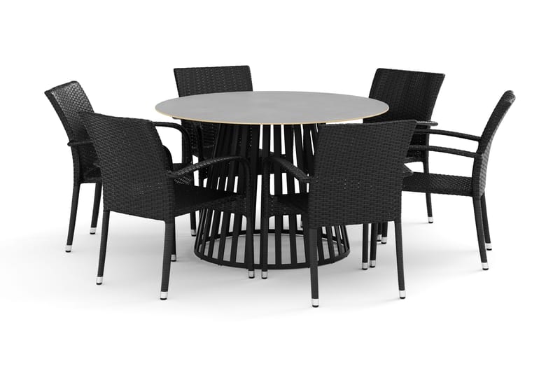 Sensi udendørs spisegruppe 120 cm med 6 Thor Light udendørs lænestole, Sort