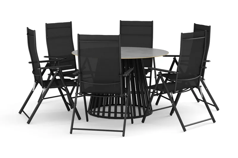 Sensi udendørs spisegruppe 120 cm med 6 positionsstole, Sort