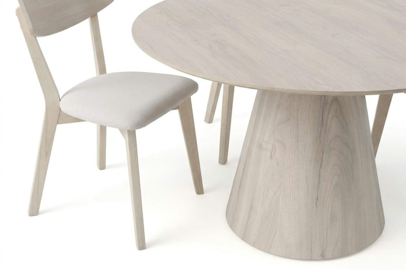 Siena spisegruppe 150 cm rund hvidlaseret med 6 Amelia spisestole med hynde - Hvidlaseret/Beige - Havemøbler - Udendørsgruppe - Havesæt