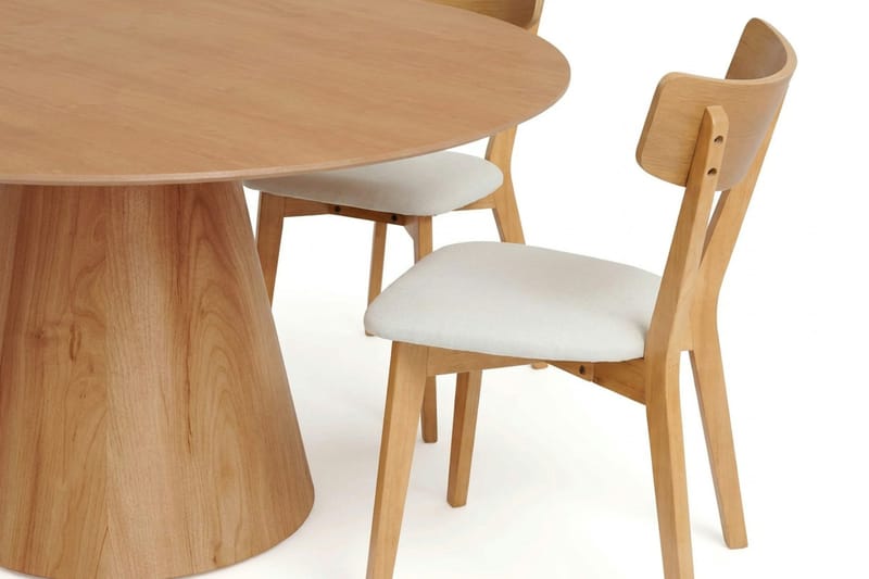 Siena spisegruppe 150 cm rund i eg med 6 Amelia spisestole med hynde - Eg/Beige - Havemøbler - Udendørsgruppe - Havesæt