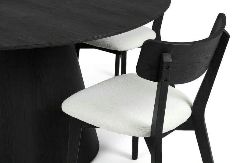 Siena spisegruppe 150 cm rund i sort med 6 Amelia spisestole med hynde - Sort/Beige - Havemøbler - Udendørsgruppe - Havesæt