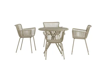 Sifnos spisegruppe 90 cm med 4 stole udendørs - Beige - Havemøbler - Udendørsgruppe - Havesæt