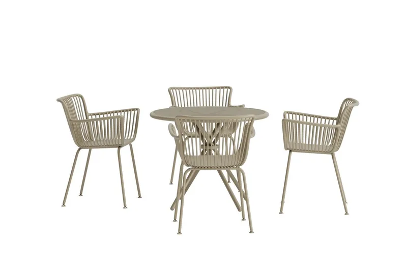 Sifnos spisegruppe 90 cm med 4 stole udendørs - Beige - Havemøbler - Udendørsgruppe - Havesæt