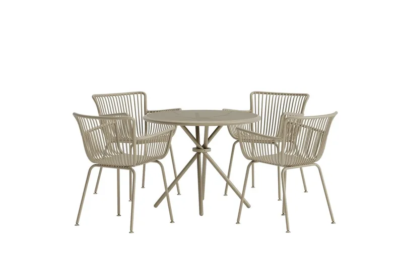Sifnos spisegruppe 90 cm med 4 stole udendørs - Beige - Havemøbler - Udendørsgruppe - Havesæt