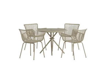 Sifnos spisegruppe 90 cm med 4 stole udendørs - Beige - Havemøbler - Udendørsgruppe - Havesæt
