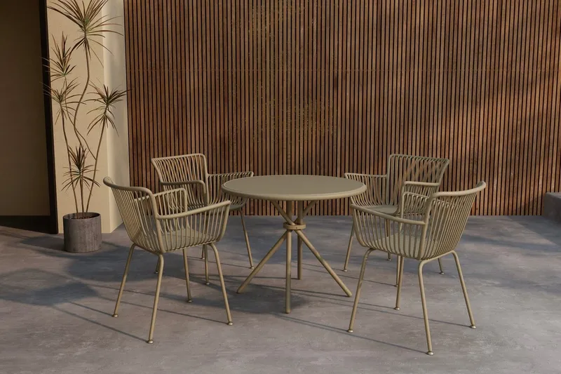 Sifnos spisegruppe 90 cm med 4 stole udendørs, Beige