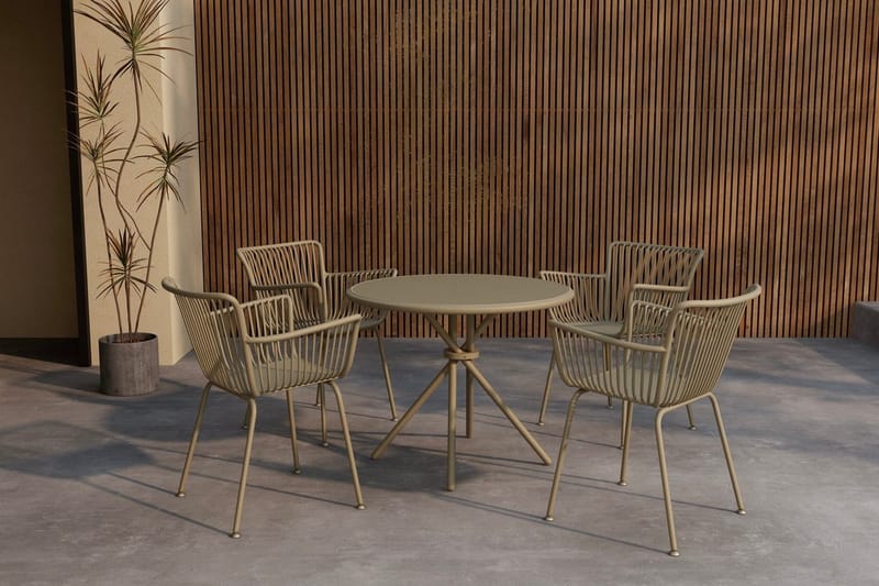 Sifnos spisegruppe 90 cm med 4 stole udendørs, Beige