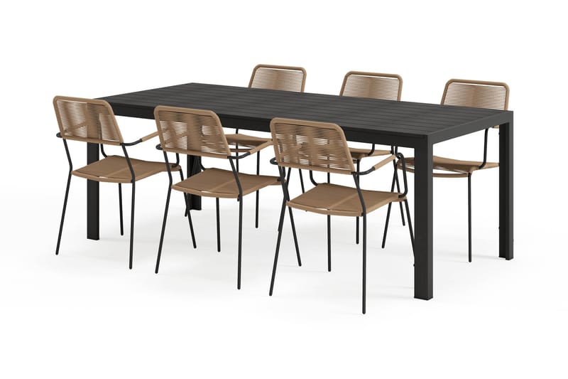 Siri Spisebord 205 cm med 6 Lindos Spisestole - Sort - Havemøbler - Udendørsgruppe - Havesæt