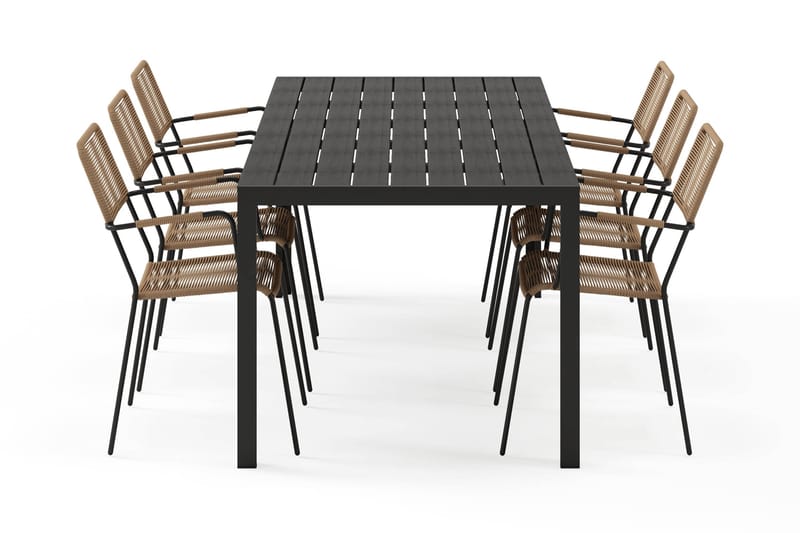 Siri Spisebord 205 cm med 6 Lindos Spisestole - Sort - Havemøbler - Udendørsgruppe - Havesæt