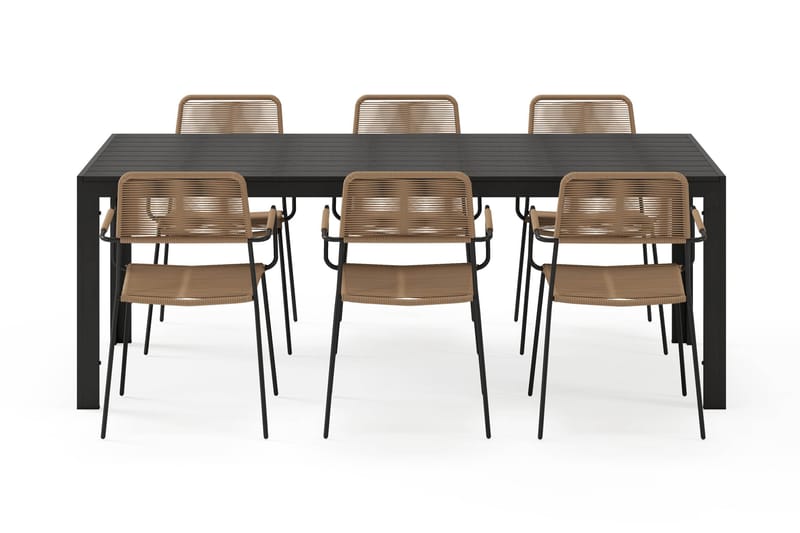 Siri Spisebord 205 cm med 6 Lindos Spisestole - Sort - Havemøbler - Udendørsgruppe - Havesæt