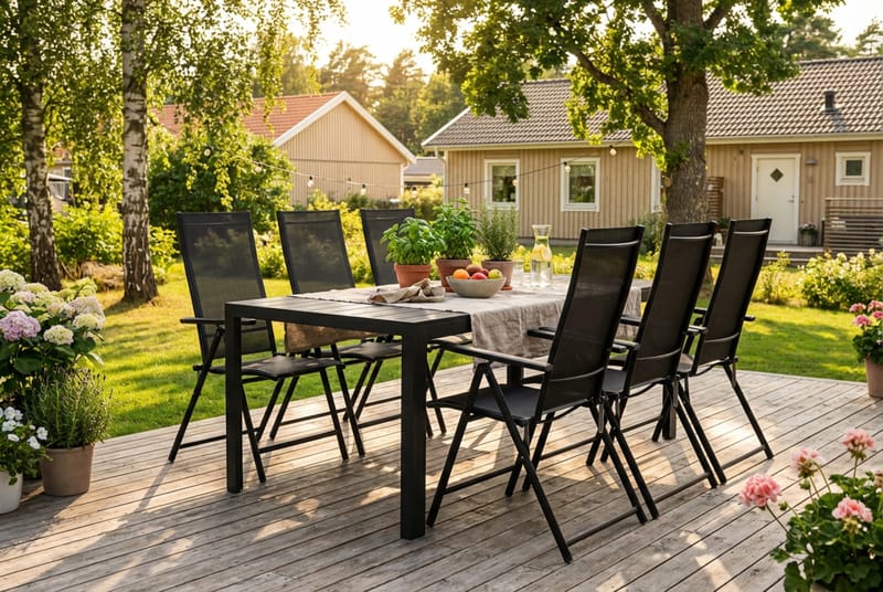Siri Spisebord 205 cm med 6 Sanna Spisestole - Sort - Havemøbler - Udendørsgruppe - Havesæt