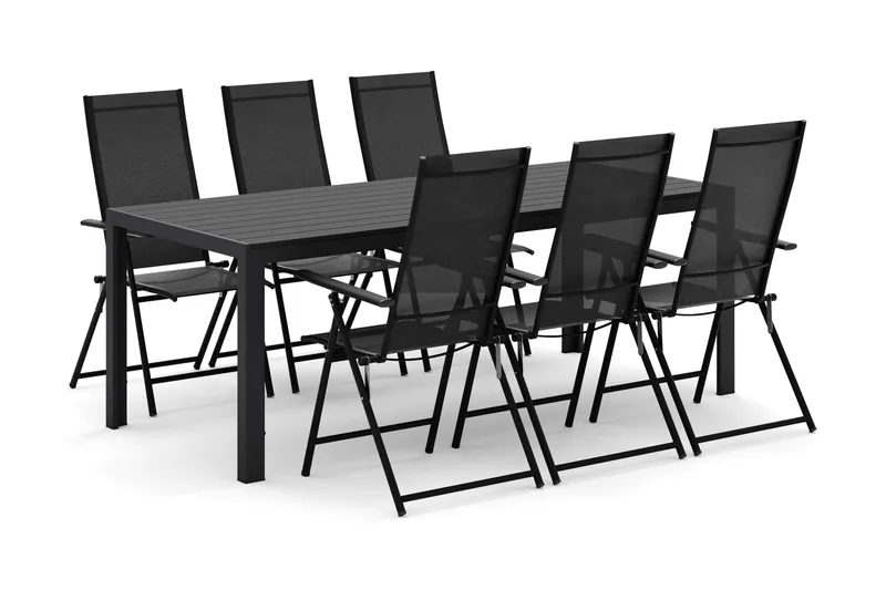 Siri Spisebord 205 cm med 6 Sanna Spisestole, Sort