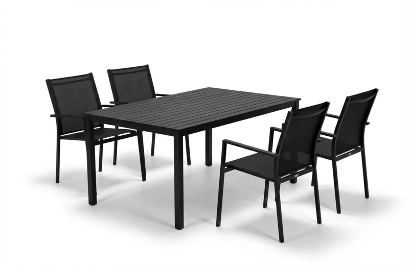 Siri udendørs spisegruppe 150 cm med 4 Tunis stablestole, undefined
