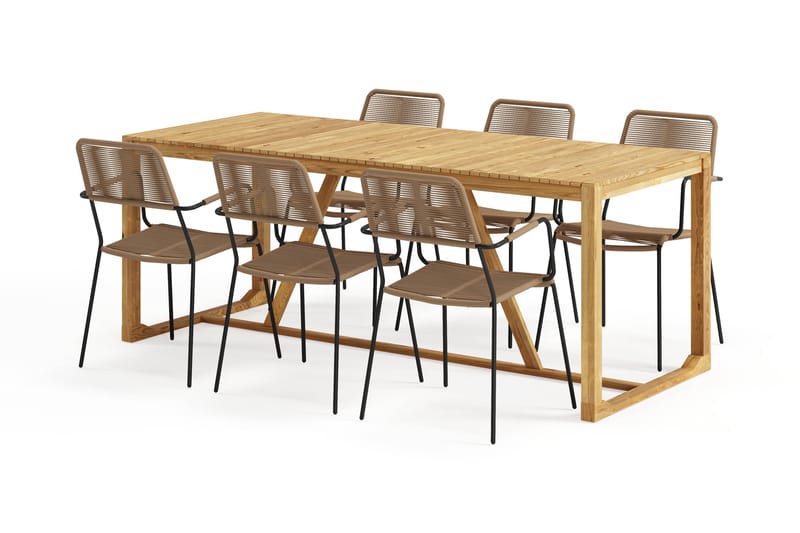 Sofie Spisebord 180 cm med 6 Lindos Spisestole - Træ/Natur - Havemøbler - Udendørsgruppe - Havesæt