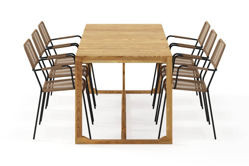 Sofie Spisebord 180 cm med 6 Lindos Spisestole - Træ/Natur - Havemøbler - Udendørsgruppe - Havesæt