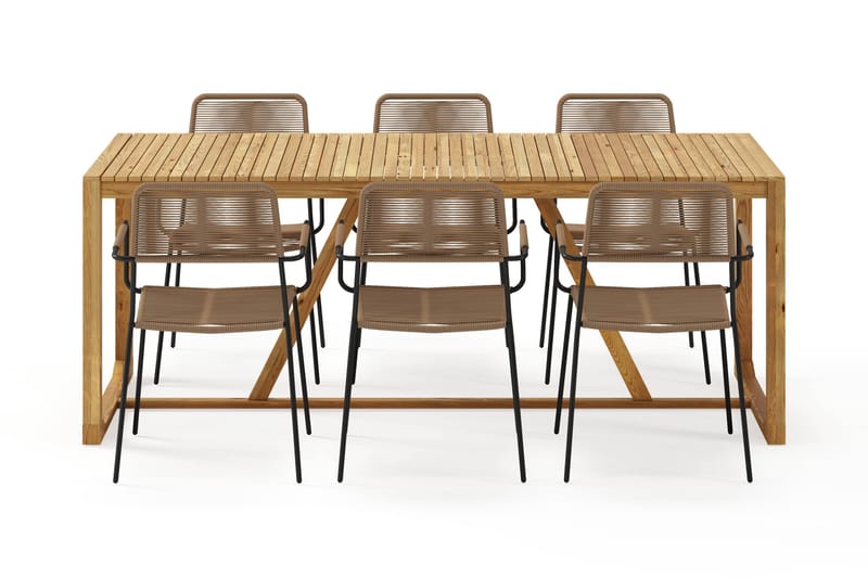 Sofie Spisebord 180 cm med 6 Lindos Spisestole - Træ/Natur - Havemøbler - Udendørsgruppe - Havesæt