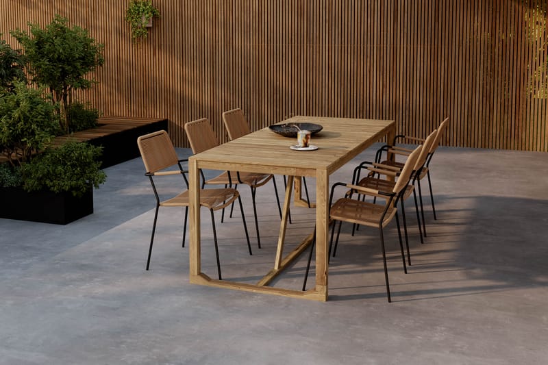 Sofie Spisebord 180 cm med 6 Lindos Spisestole - Træ/Natur - Havemøbler - Udendørsgruppe - Havesæt