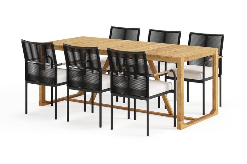 Sofie Spisebord 180 cm med 6 Sonia Spisestole - Træ/Natur - Havemøbler - Udendørsgruppe - Havesæt