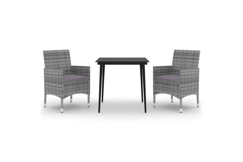 spisebordssæt til haven 3 dele med hynder polyrattan og glas - Grå - Havemøbler - Udendørsgruppe - Havesæt