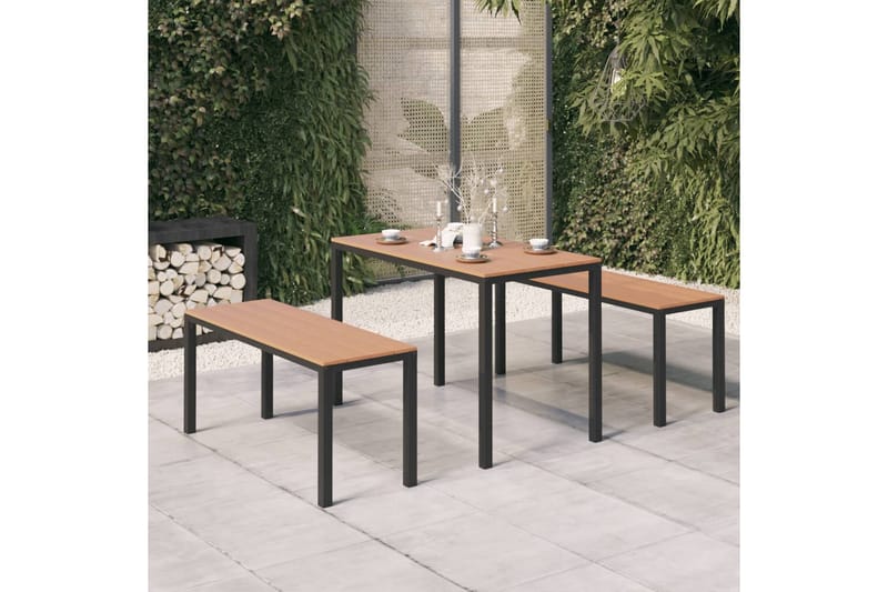 spisebordssæt til haven 3 dele stål og WPC brun og sort - Brun - Havesæt