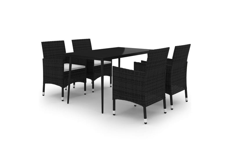 spisebordssæt til haven 5 dele med hynder polyrattan og glas - Sort - Havemøbler - Udendørsgruppe - Havesæt