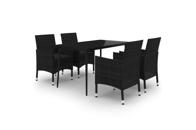 spisebordssæt til haven 5 dele med hynder polyrattan og glas - Sort - Havemøbler - Udendørsgruppe - Havesæt