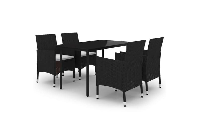 spisebordssæt til haven 5 dele med hynder polyrattan og glas - Sort - Havemøbler - Udendørsgruppe - Havesæt