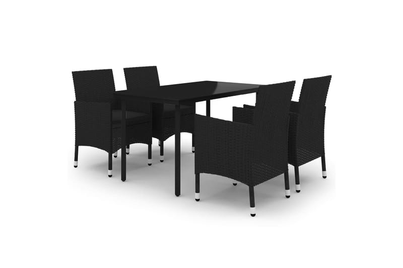 spisebordssæt til haven 5 dele med hynder polyrattan og glas - Sort - Havemøbler - Udendørsgruppe - Havesæt