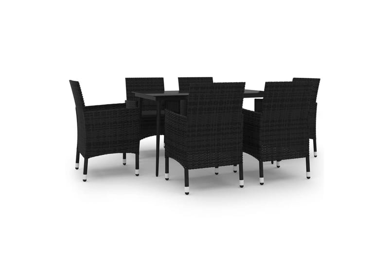 spisebordssæt til haven 7 dele med hynder polyrattan og glas - Sort - Havemøbler - Udendørsgruppe - Havesæt