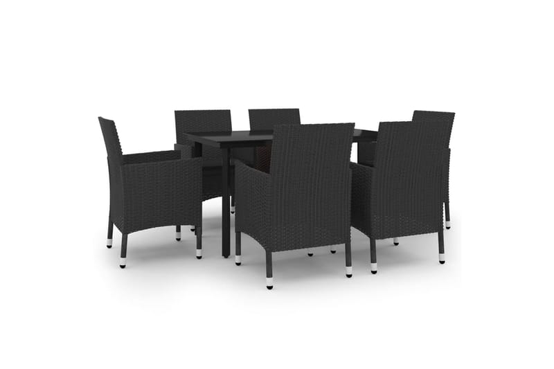 spisebordssæt til haven 7 dele med hynder polyrattan og glas - Sort - Havemøbler - Udendørsgruppe - Havesæt