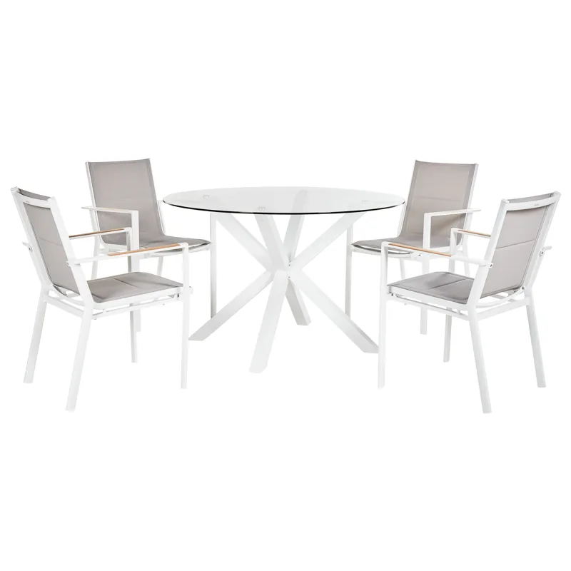 Spisegruppe udendørs 4-personers Maletto/Busseto, hvid/grå/transparent/brun