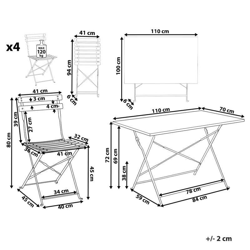 Spisegruppe udendørs 4-personers Fiori foldbar - pastelrosa - Havemøbler - Udendørsgruppe - Havesæt