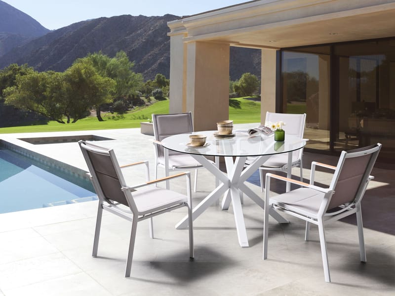 Spisegruppe udendørs 4-personers Maletto/Busseto - hvid/grå/transparent/brun - Havemøbler - Udendørsgruppe - Havesæt