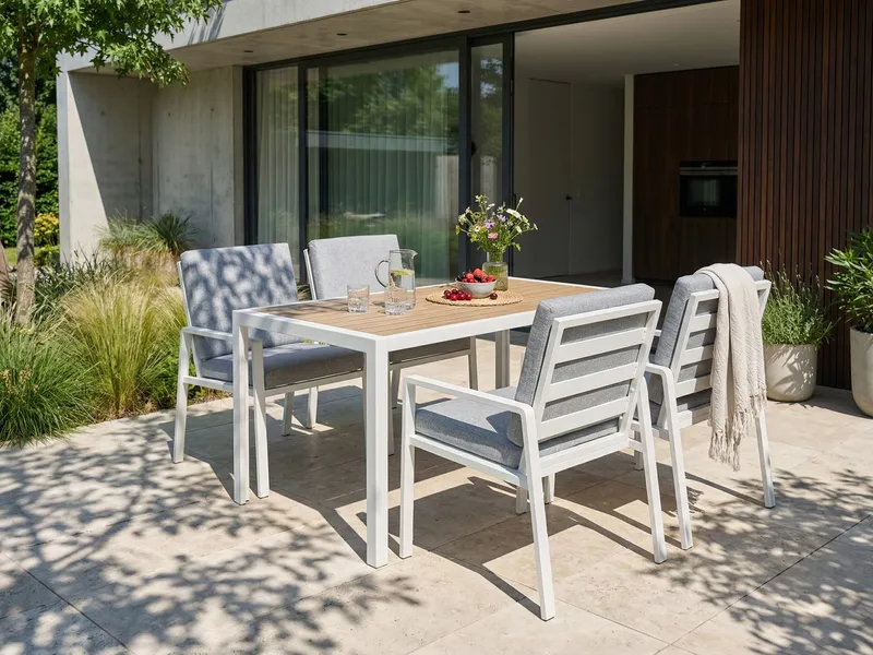 Spisegruppe udendørs 4-personers Visso - hvid/grå/beige - Havemøbler - Udendørsgruppe - Havesæt