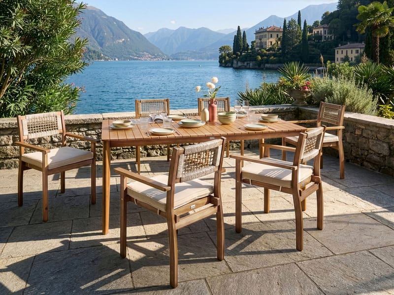 Spisegruppe udendørs 6-personers Jaco/Sumirago akacietræ - brun - Havemøbler - Udendørsgruppe - Havesæt