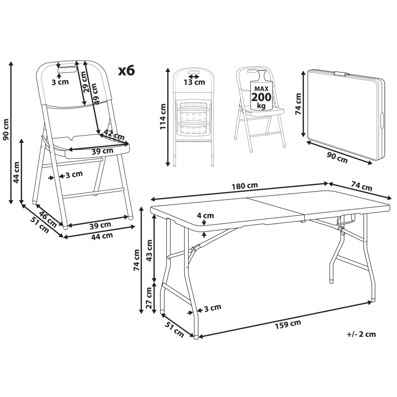 Spisegruppe udendørs 6-personers Cugnoli foldbar - Hvid - Havemøbler - Udendørsgruppe - Havesæt