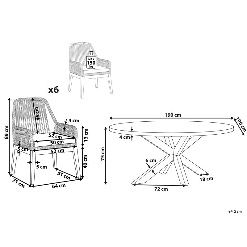 Spisegruppe udendørs 6-personers Oristano med hynder Beton - beige - Havemøbler - Udendørsgruppe - Havesæt