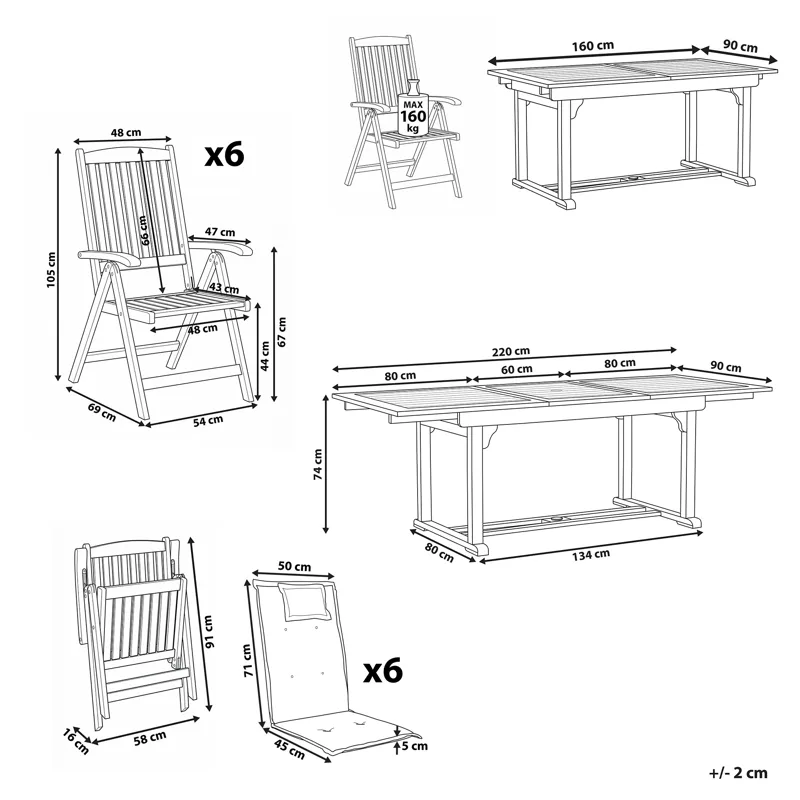 Spisegruppe udendørs 6-personers Amantea Premium akacietræ - Brun/Rød - Havemøbler - Udendørsgruppe - Havesæt