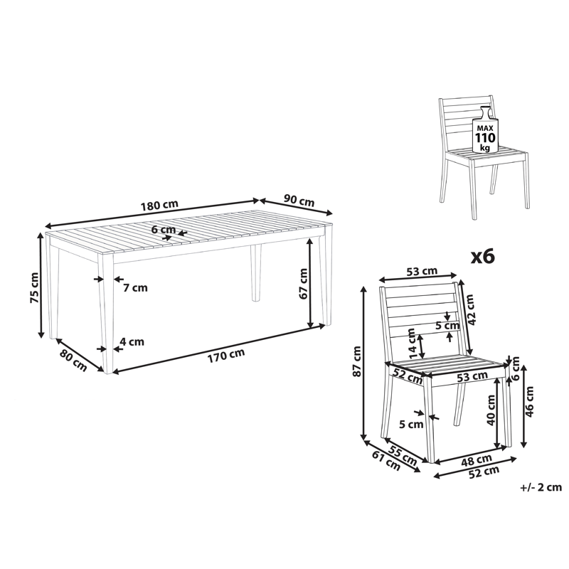 Spisegruppe udendørs 6-personers Chioggia akacietræ - Brun - Havemøbler - Udendørsgruppe - Havesæt