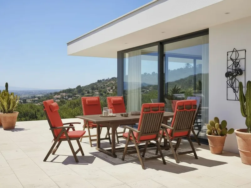 Spisegruppe udendørs 6-personers Amantea Premium akacietræ - Brun/Rød - Havemøbler - Udendørsgruppe - Havesæt