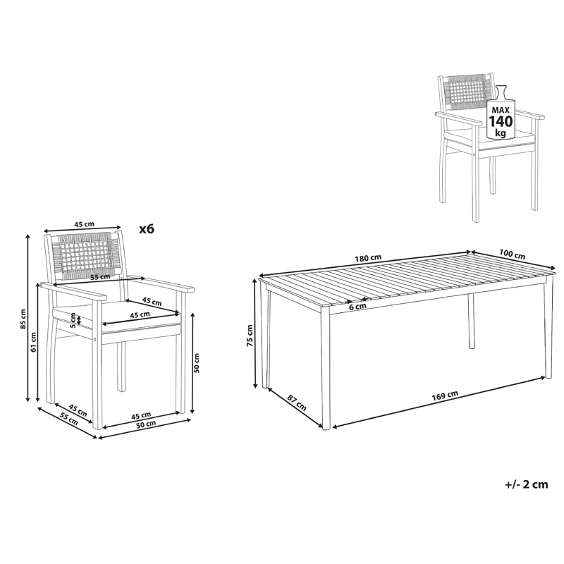 Spisegruppe udendørs 6-personers Jaco/Sumirago akacietræ - brun - Havemøbler - Udendørsgruppe - Havesæt