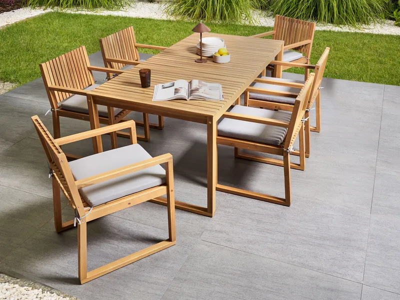 Spisegruppe udendørs 8-personers Sassari Premium med hynder akacietræ - Brun/Grå - Havemøbler - Udendørsgruppe - Havesæt