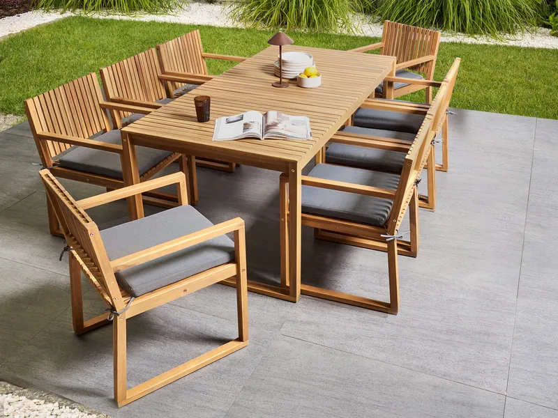 Spisegruppe udendørs 8-personers Sassari Premium med hynder akacietræ - Brun/Grå - Havemøbler - Udendørsgruppe - Havesæt