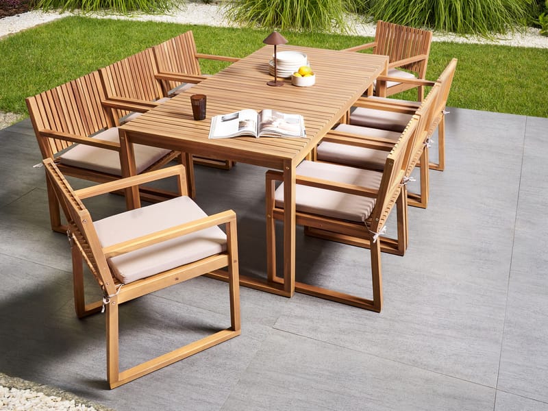 Spisegruppe udendørs 8-personers Sassari Premium med hynder akacietræ - Brun/Beige - Havemøbler - Udendørsgruppe - Havesæt