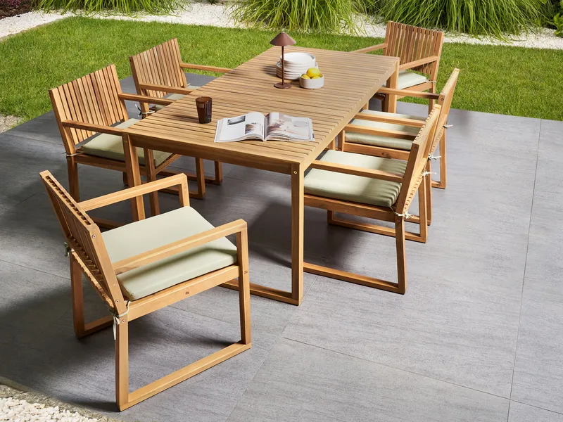 Spisegruppe udendørs 8-personers Sassari Premium med hynder akacietræ - Brun/Grøn - Havemøbler - Udendørsgruppe - Havesæt