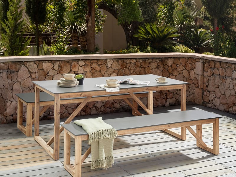 Spisegruppe udendørs med bænke Notteri Beton - grå/brun - Havemøbler - Udendørsgruppe - Havesæt