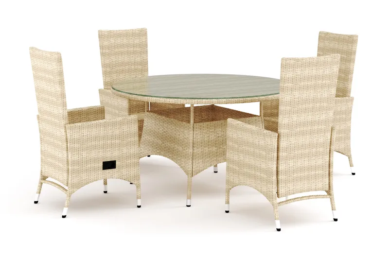 Thor udendørs rund spisegruppe 140 cm med 4 Jenny spisestole, Beige