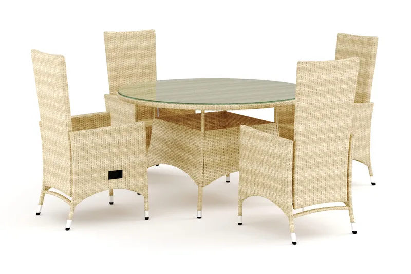 Thor udendørs rund spisegruppe 140 cm med 4 Jenny spisestole - Beige - Havemøbler - Udendørsgruppe - Havesæt